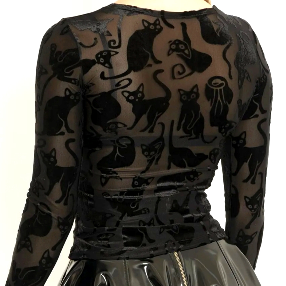 ISO Burned Velvet Cats Longsleeve Top